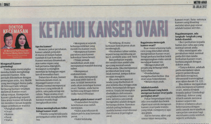 Ketahui Kanser Ovari – HARIAN METRO